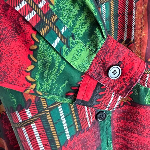 Vintage SK Wear SILK Bold Green Orange Long Sleeve Blouse Shirt Size M - Picture 5 of 13